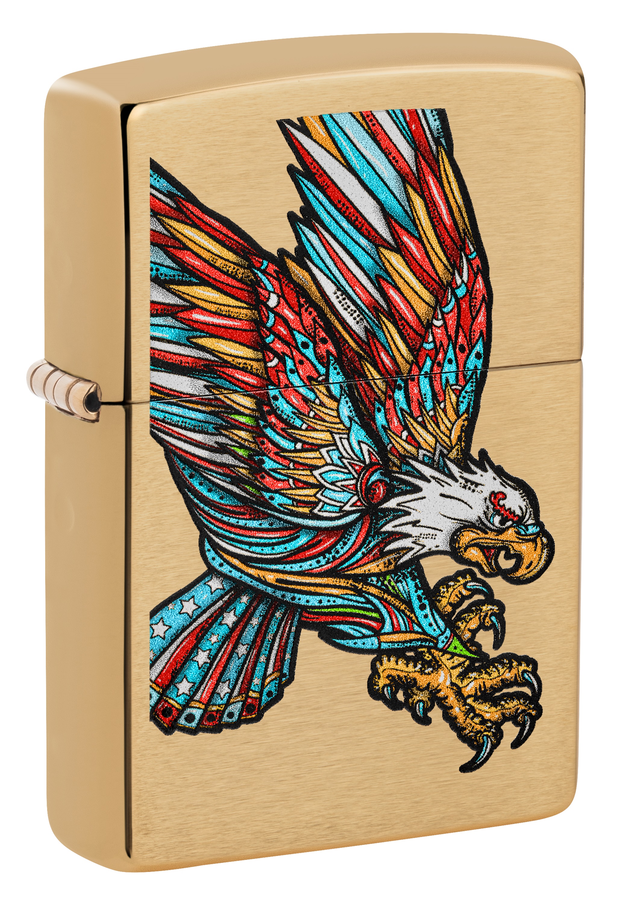 Front shot of Zippo Bejeweled Beetle Design High Polish Brass Windproof Lighter standing at a 3/4 angle.