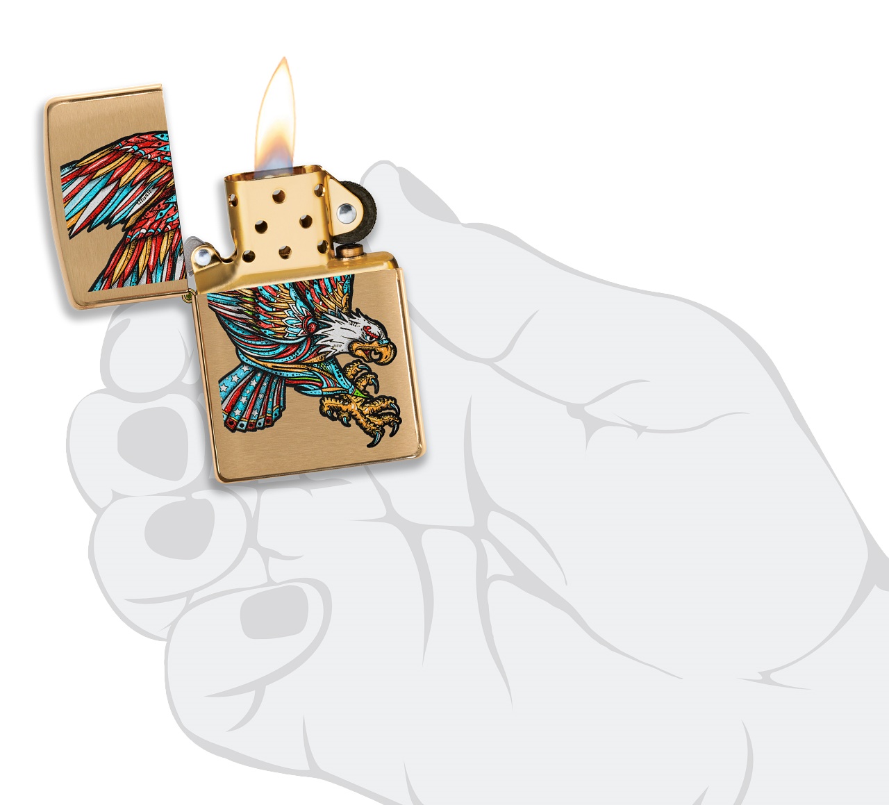 Front shot of Zippo Bejeweled Beetle Design High Polish Brass Windproof Lighter standing at a 3/4 angle.