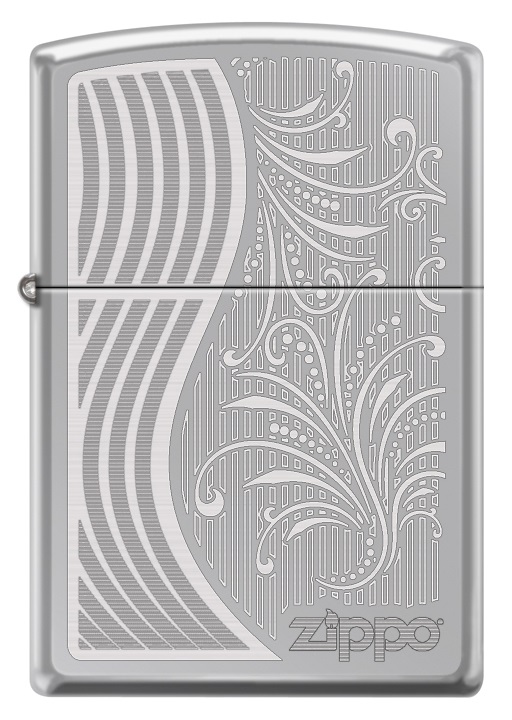 Front shot of Zippo Bejeweled Beetle Design High Polish Brass Windproof Lighter standing at a 3/4 angle.