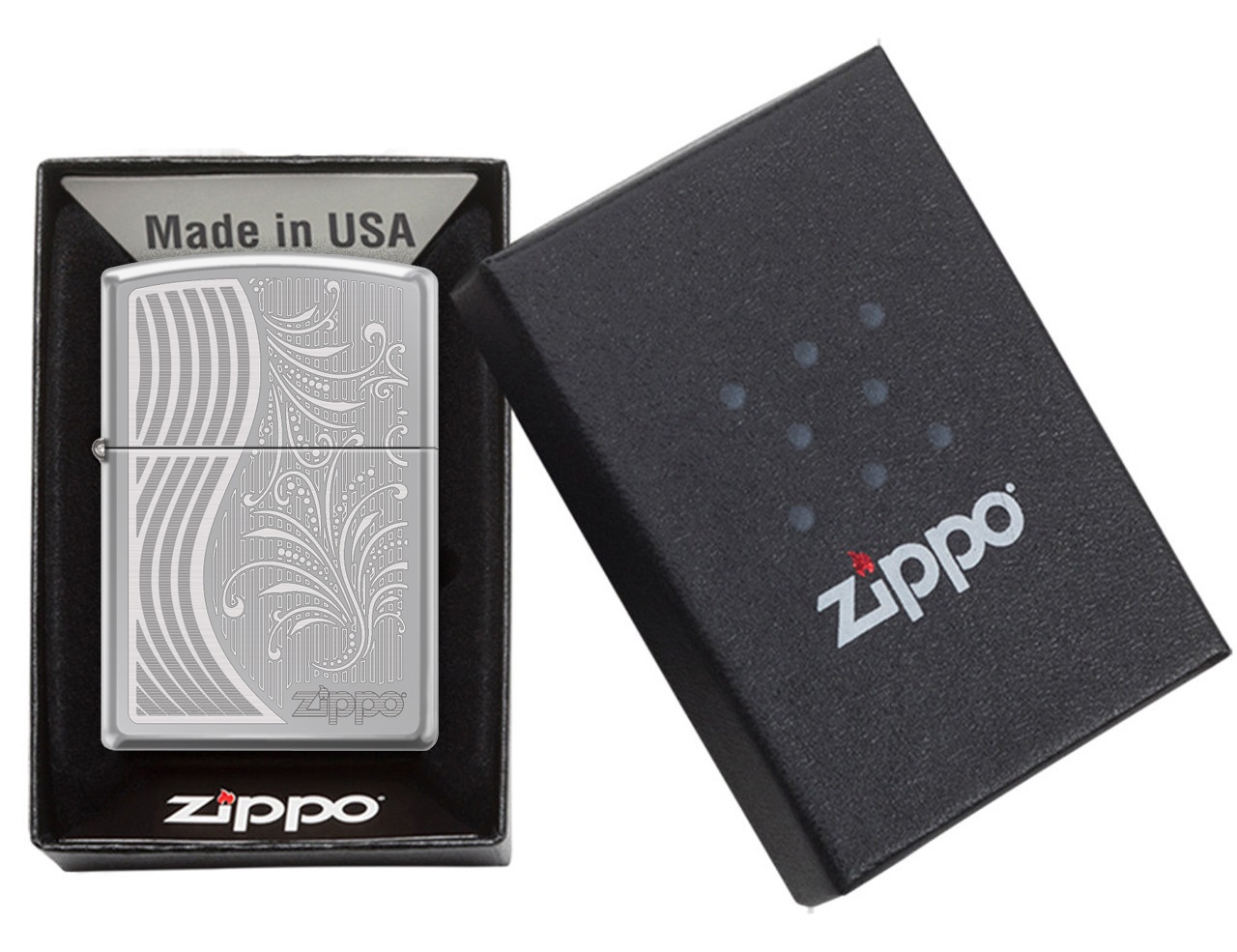 Front shot of Zippo Bejeweled Beetle Design High Polish Brass Windproof Lighter standing at a 3/4 angle.