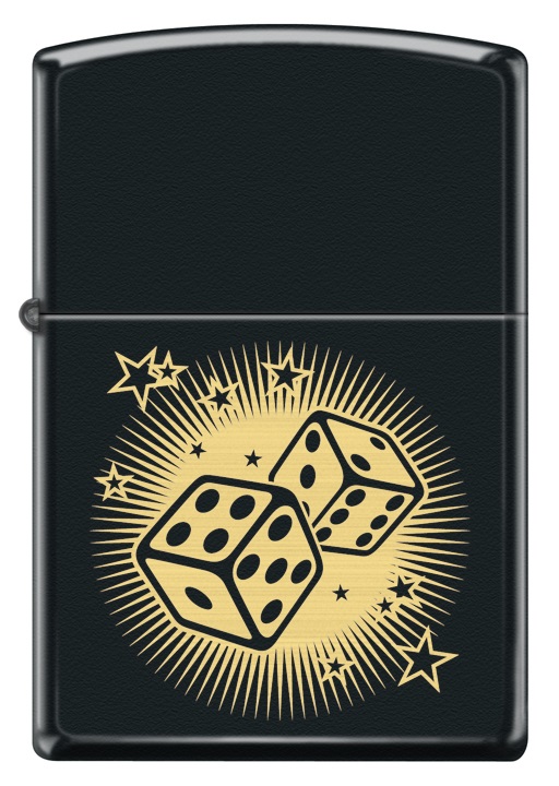 Front shot of Zippo Bejeweled Beetle Design High Polish Brass Windproof Lighter standing at a 3/4 angle.