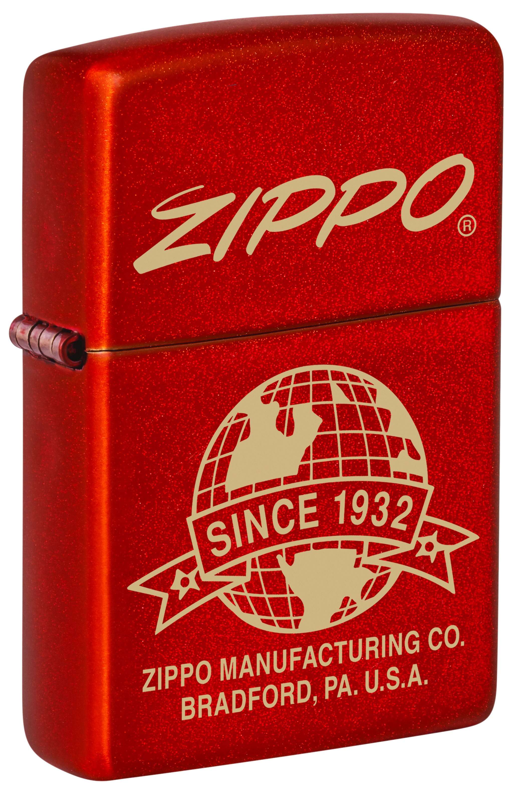Front shot of Zippo Bejeweled Beetle Design High Polish Brass Windproof Lighter standing at a 3/4 angle.