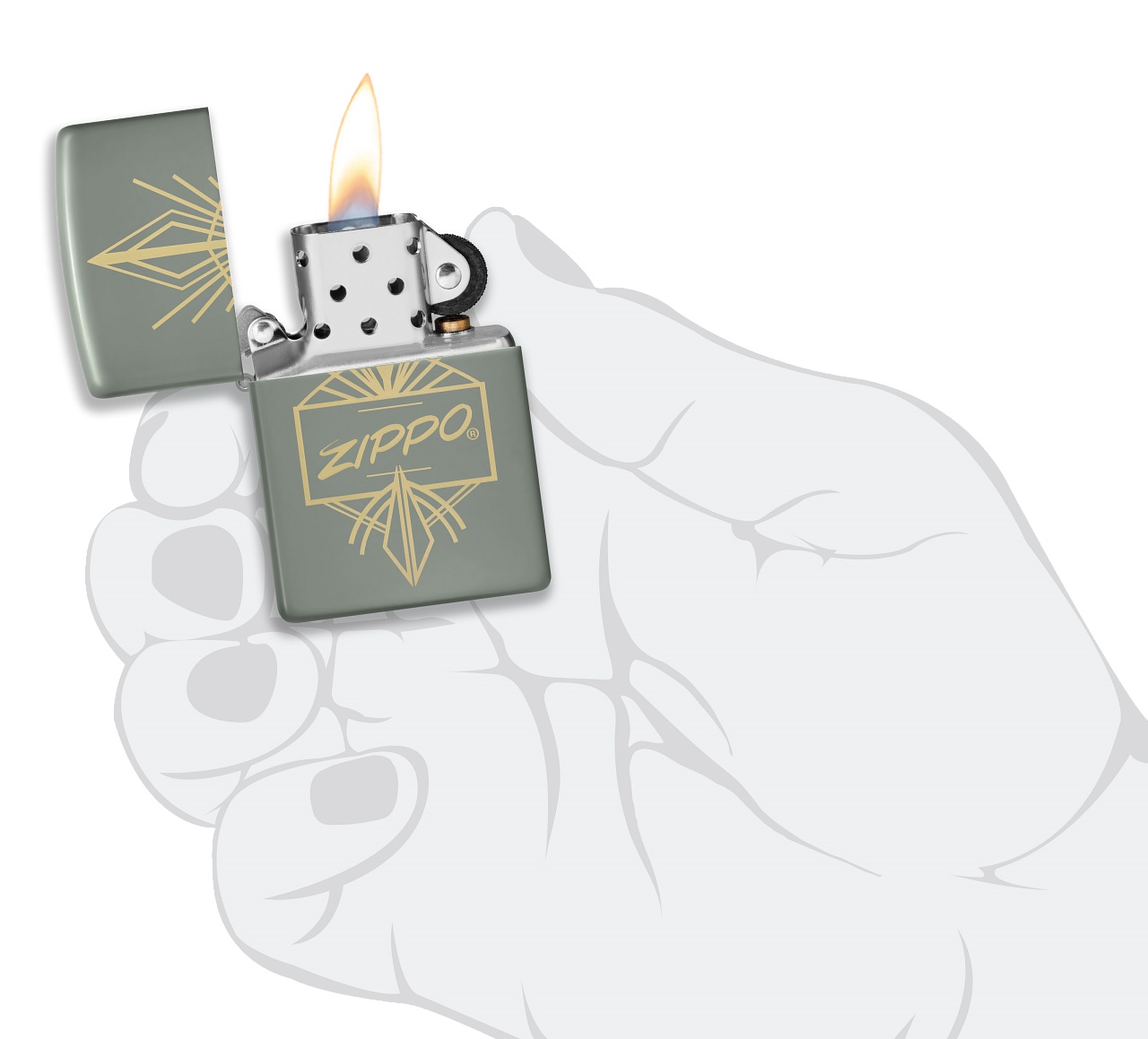 Front shot of Zippo Bejeweled Beetle Design High Polish Brass Windproof Lighter standing at a 3/4 angle.