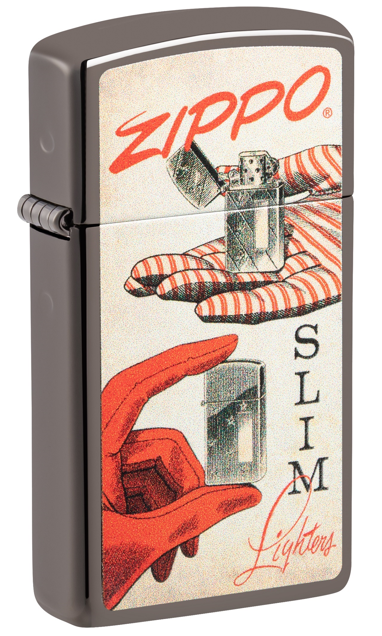 Front shot of Zippo Bejeweled Beetle Design High Polish Brass Windproof Lighter standing at a 3/4 angle.