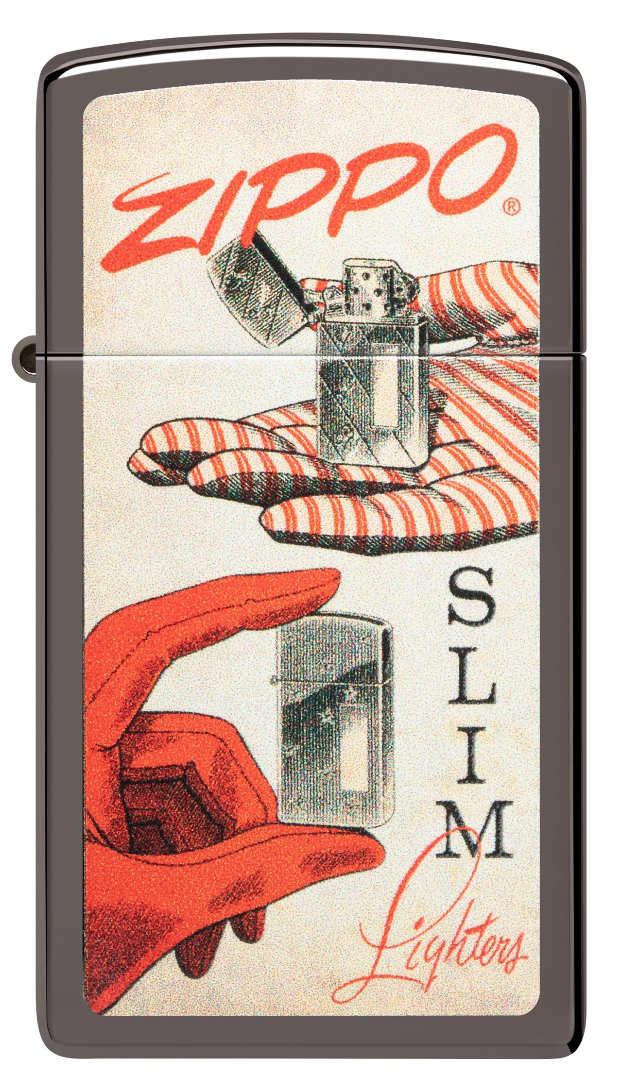 Front shot of Zippo Bejeweled Beetle Design High Polish Brass Windproof Lighter standing at a 3/4 angle.