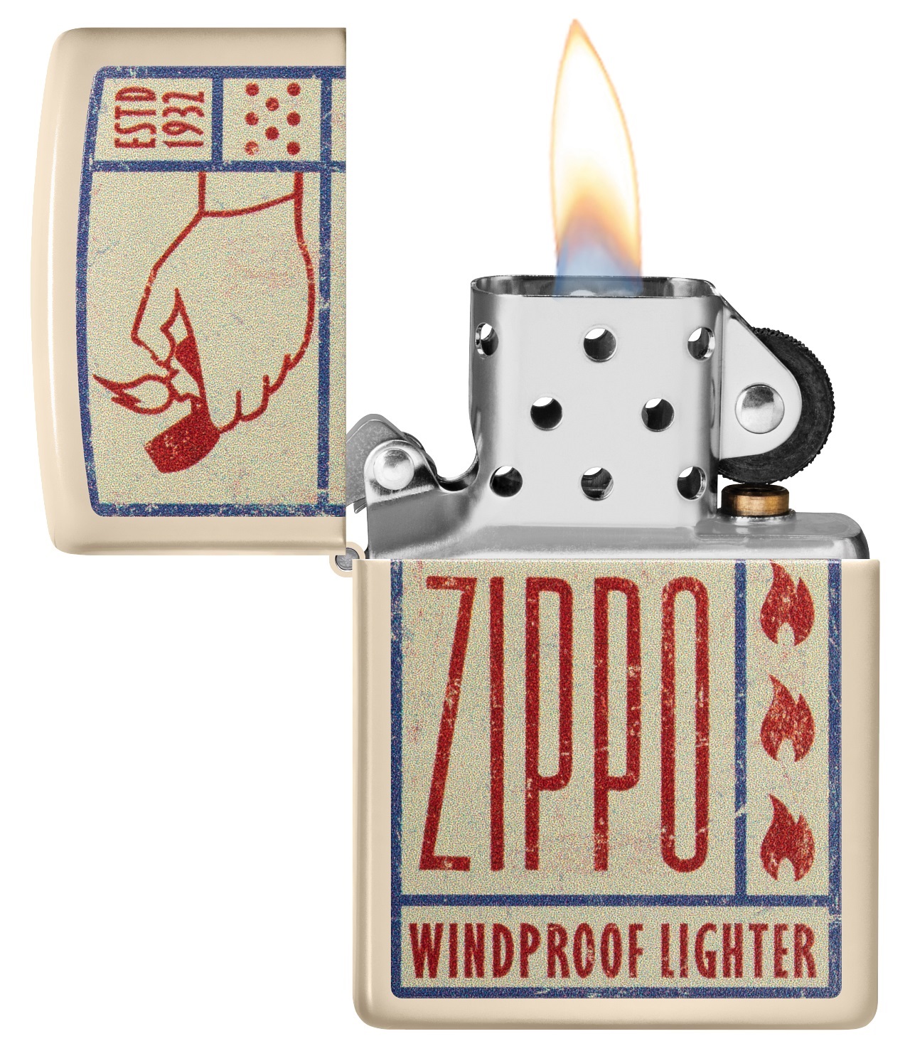 Front shot of Zippo Bejeweled Beetle Design High Polish Brass Windproof Lighter standing at a 3/4 angle.