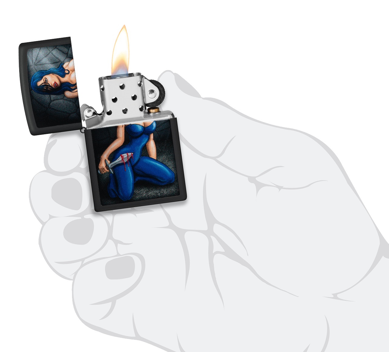 Front shot of Zippo Bejeweled Beetle Design High Polish Brass Windproof Lighter standing at a 3/4 angle.