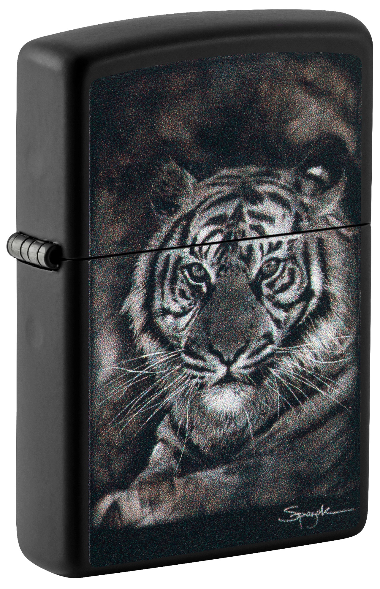 Front shot of Zippo Bejeweled Beetle Design High Polish Brass Windproof Lighter standing at a 3/4 angle.
