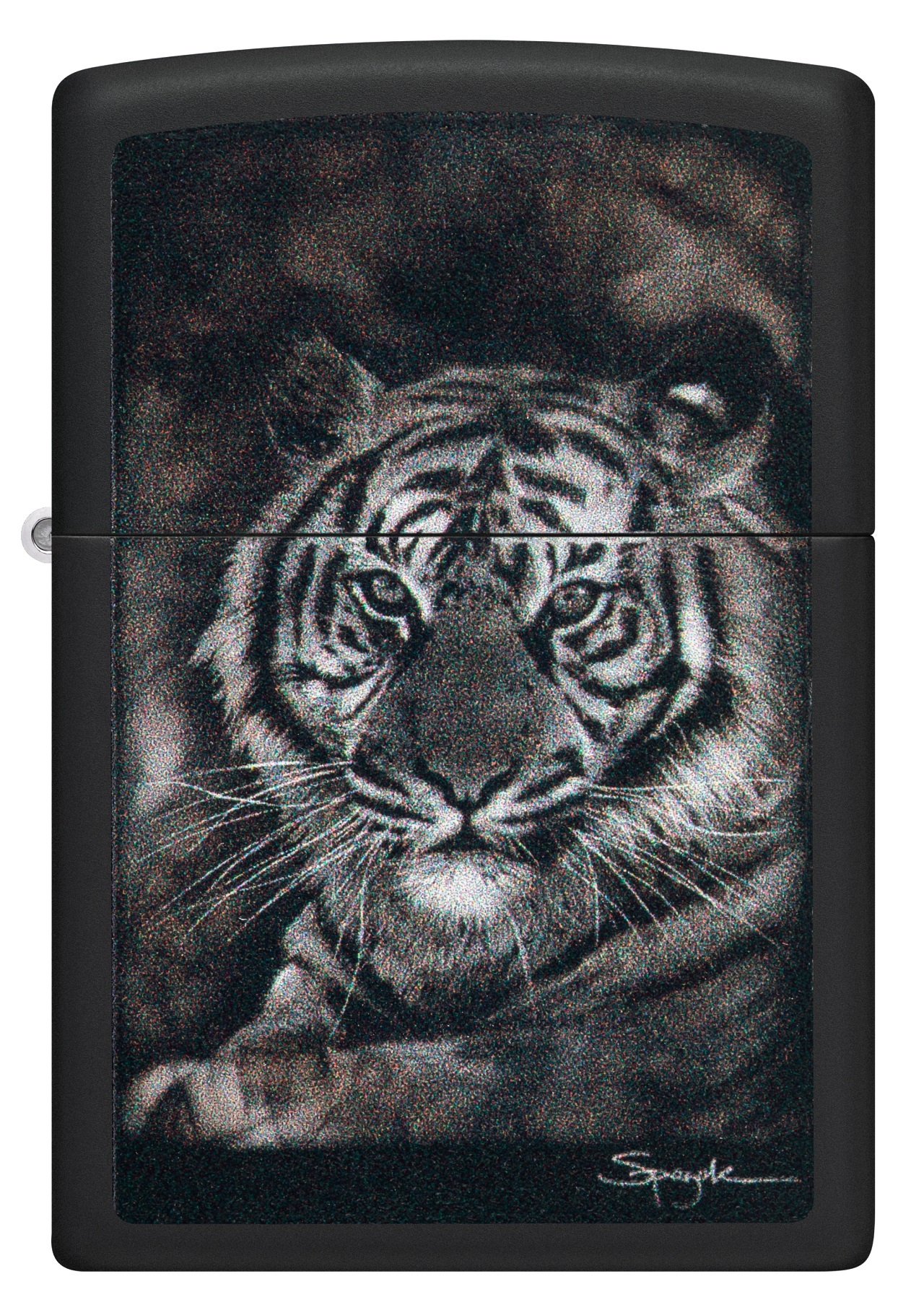 Front shot of Zippo Bejeweled Beetle Design High Polish Brass Windproof Lighter standing at a 3/4 angle.