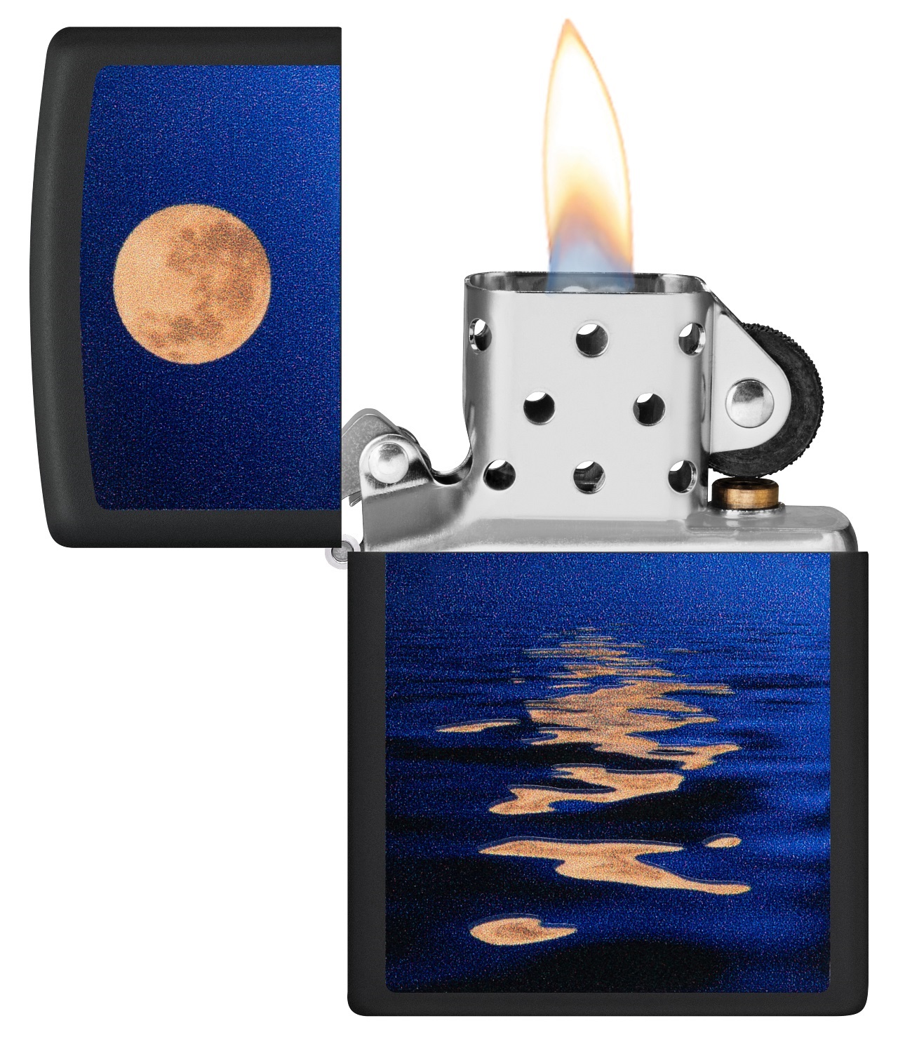 Front shot of Zippo Bejeweled Beetle Design High Polish Brass Windproof Lighter standing at a 3/4 angle.