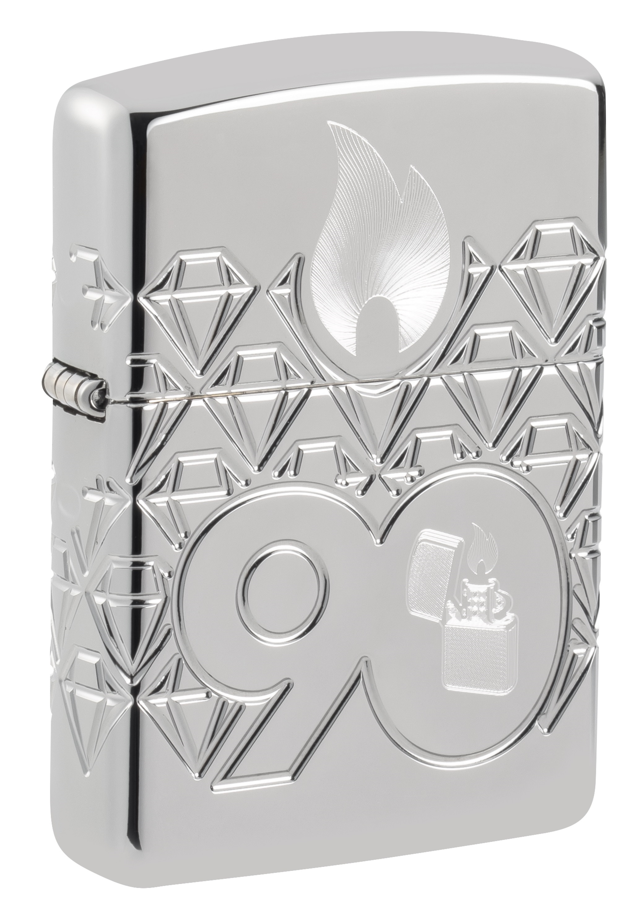 Front shot of Zippo Bejeweled Beetle Design High Polish Brass Windproof Lighter standing at a 3/4 angle.