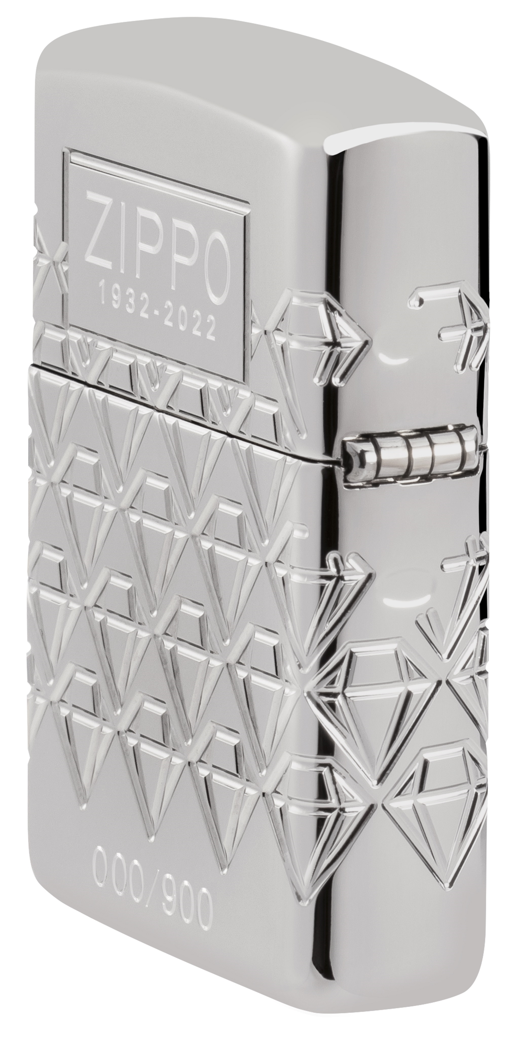 Front shot of Zippo Bejeweled Beetle Design High Polish Brass Windproof Lighter standing at a 3/4 angle.