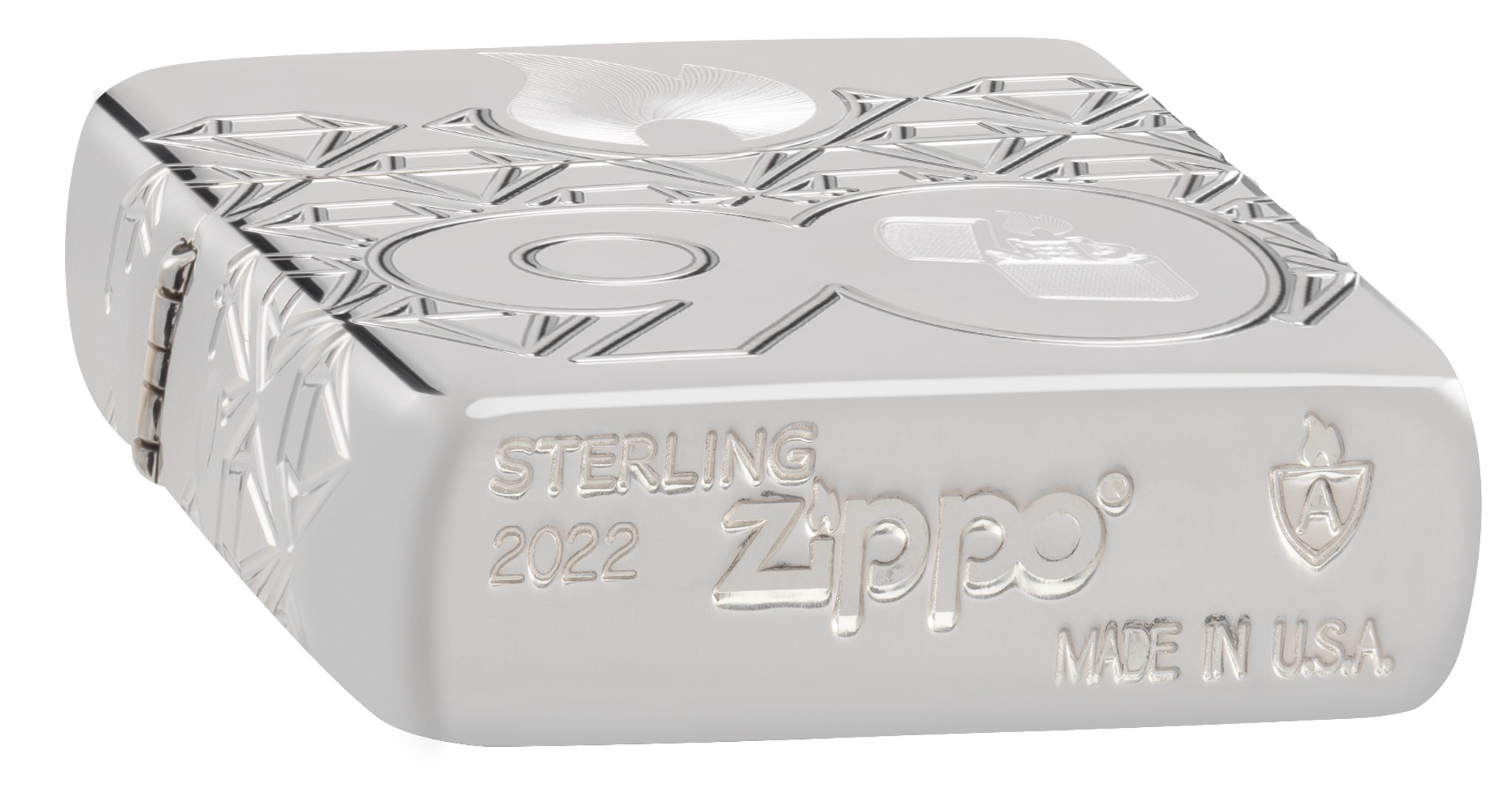 Front shot of Zippo Bejeweled Beetle Design High Polish Brass Windproof Lighter standing at a 3/4 angle.