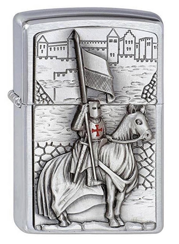 Front shot of Zippo Bejeweled Beetle Design High Polish Brass Windproof Lighter standing at a 3/4 angle.