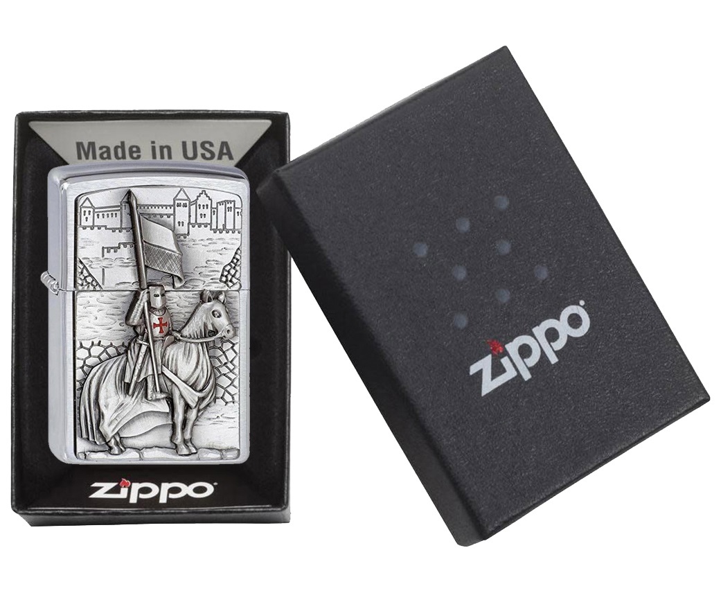 Front shot of Zippo Bejeweled Beetle Design High Polish Brass Windproof Lighter standing at a 3/4 angle.