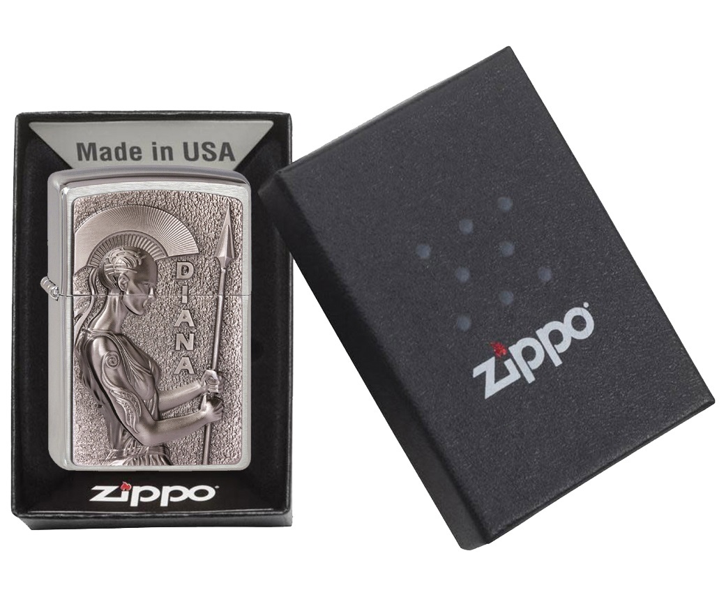 Front shot of Zippo Bejeweled Beetle Design High Polish Brass Windproof Lighter standing at a 3/4 angle.