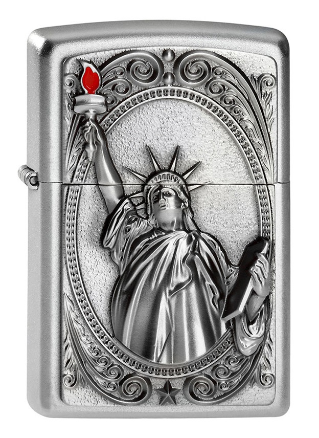 Front shot of Zippo Bejeweled Beetle Design High Polish Brass Windproof Lighter standing at a 3/4 angle.