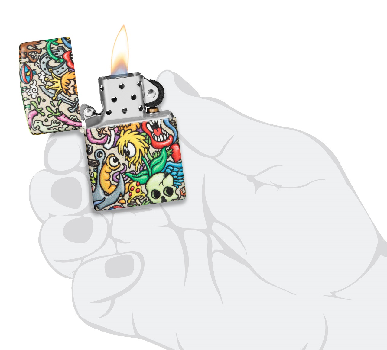 Front shot of Zippo Bejeweled Beetle Design High Polish Brass Windproof Lighter standing at a 3/4 angle.