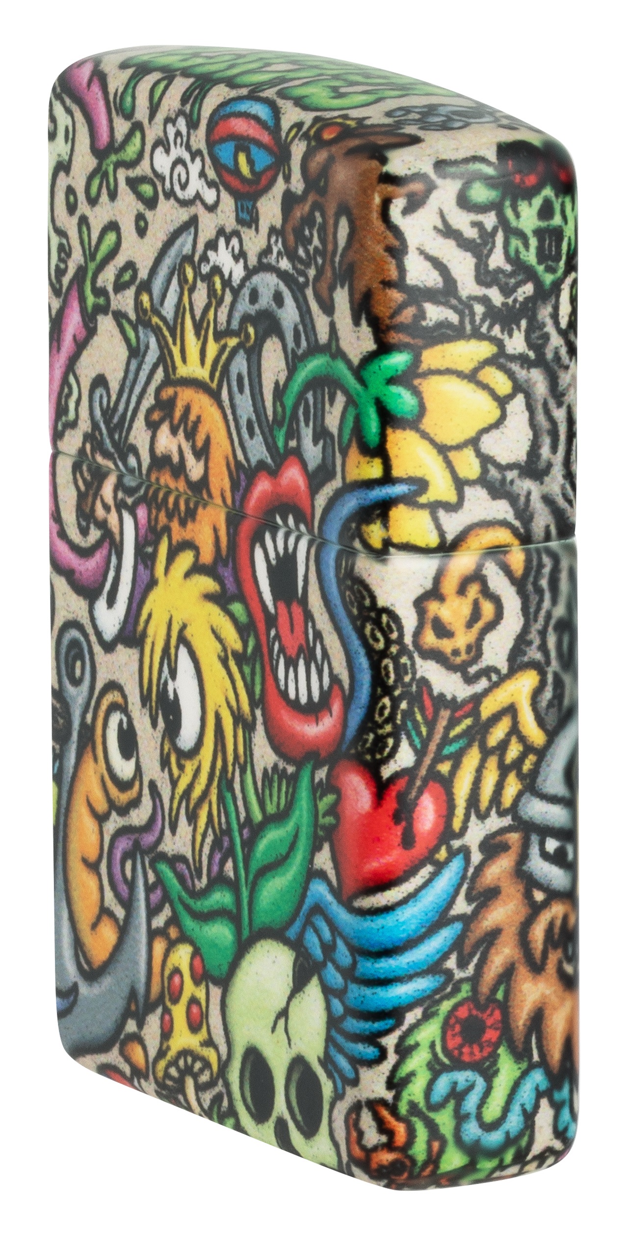 Front shot of Zippo Bejeweled Beetle Design High Polish Brass Windproof Lighter standing at a 3/4 angle.