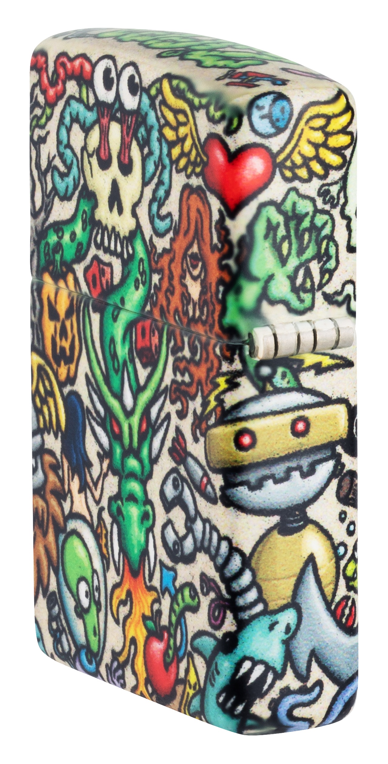 Front shot of Zippo Bejeweled Beetle Design High Polish Brass Windproof Lighter standing at a 3/4 angle.