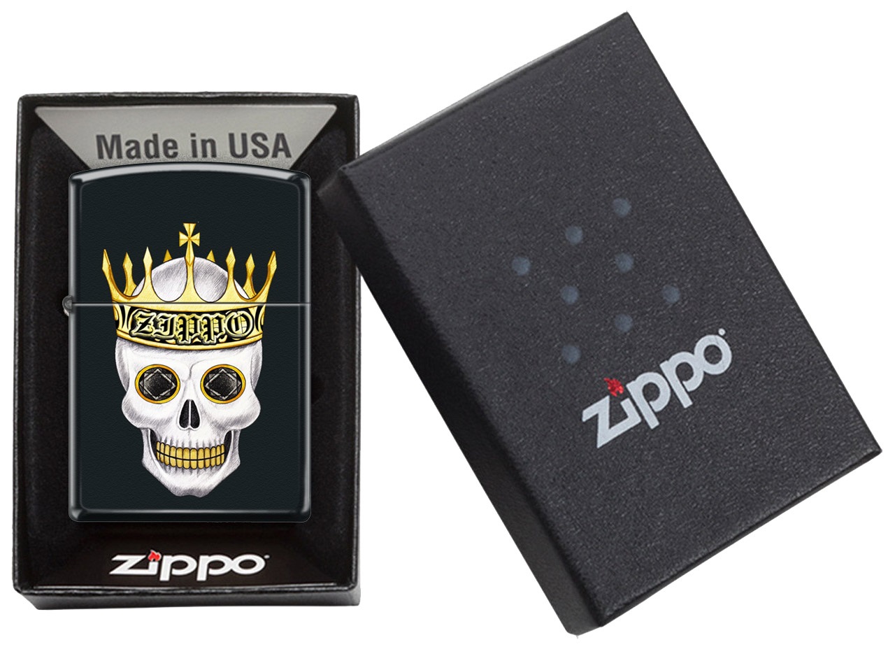 Front shot of Zippo Bejeweled Beetle Design High Polish Brass Windproof Lighter standing at a 3/4 angle.