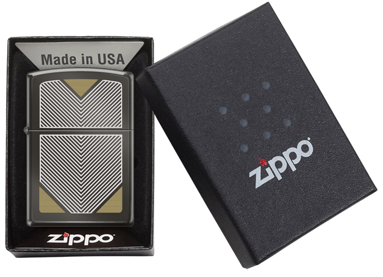 Front shot of Zippo Bejeweled Beetle Design High Polish Brass Windproof Lighter standing at a 3/4 angle.