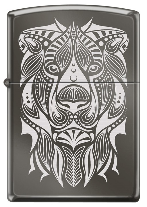 Front shot of Zippo Bejeweled Beetle Design High Polish Brass Windproof Lighter standing at a 3/4 angle.