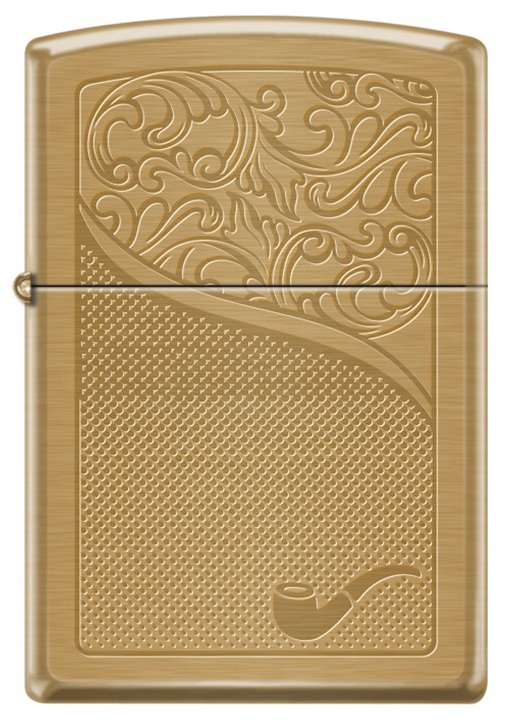 Front shot of Zippo Bejeweled Beetle Design High Polish Brass Windproof Lighter standing at a 3/4 angle.