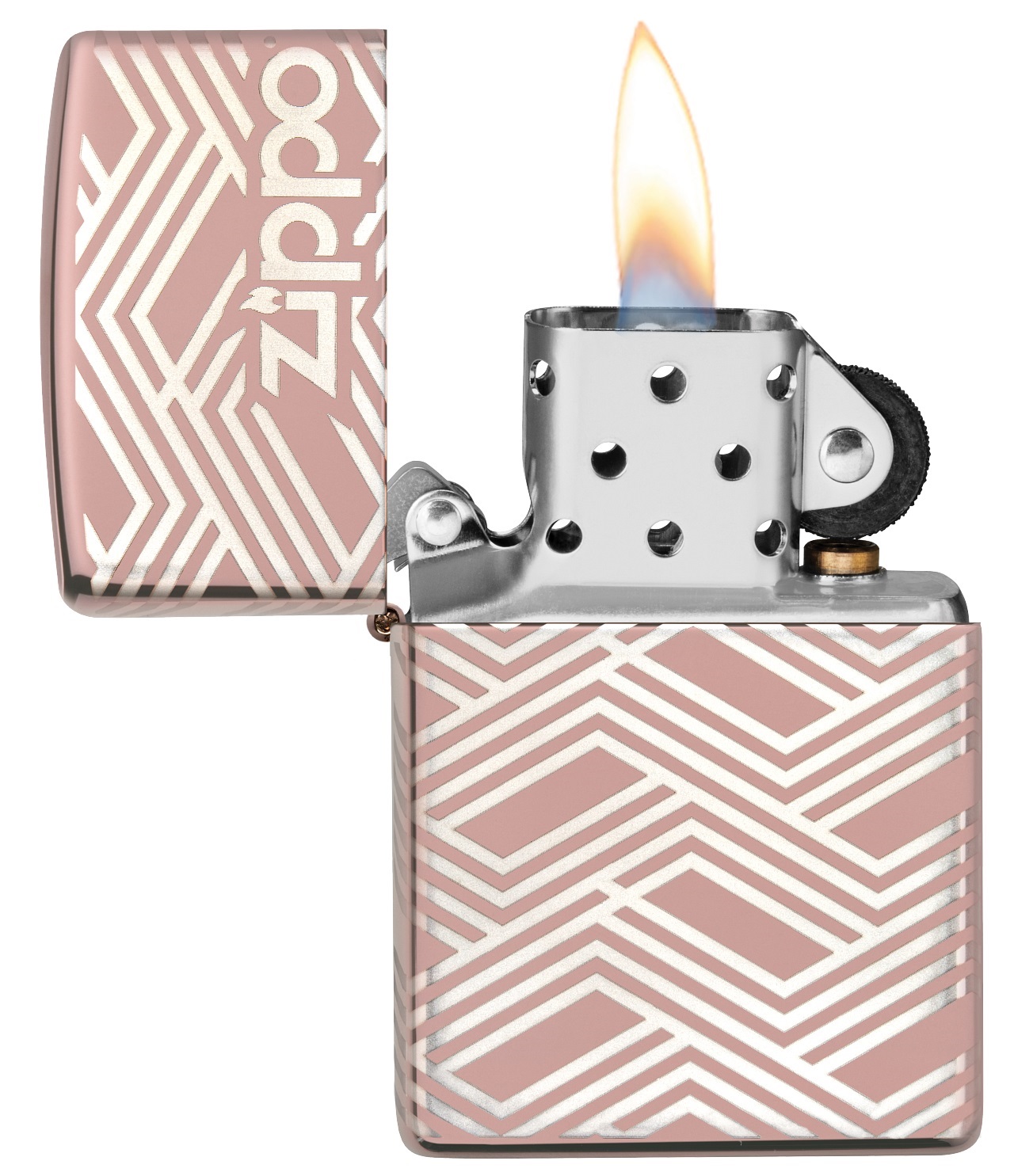Front shot of Zippo Bejeweled Beetle Design High Polish Brass Windproof Lighter standing at a 3/4 angle.