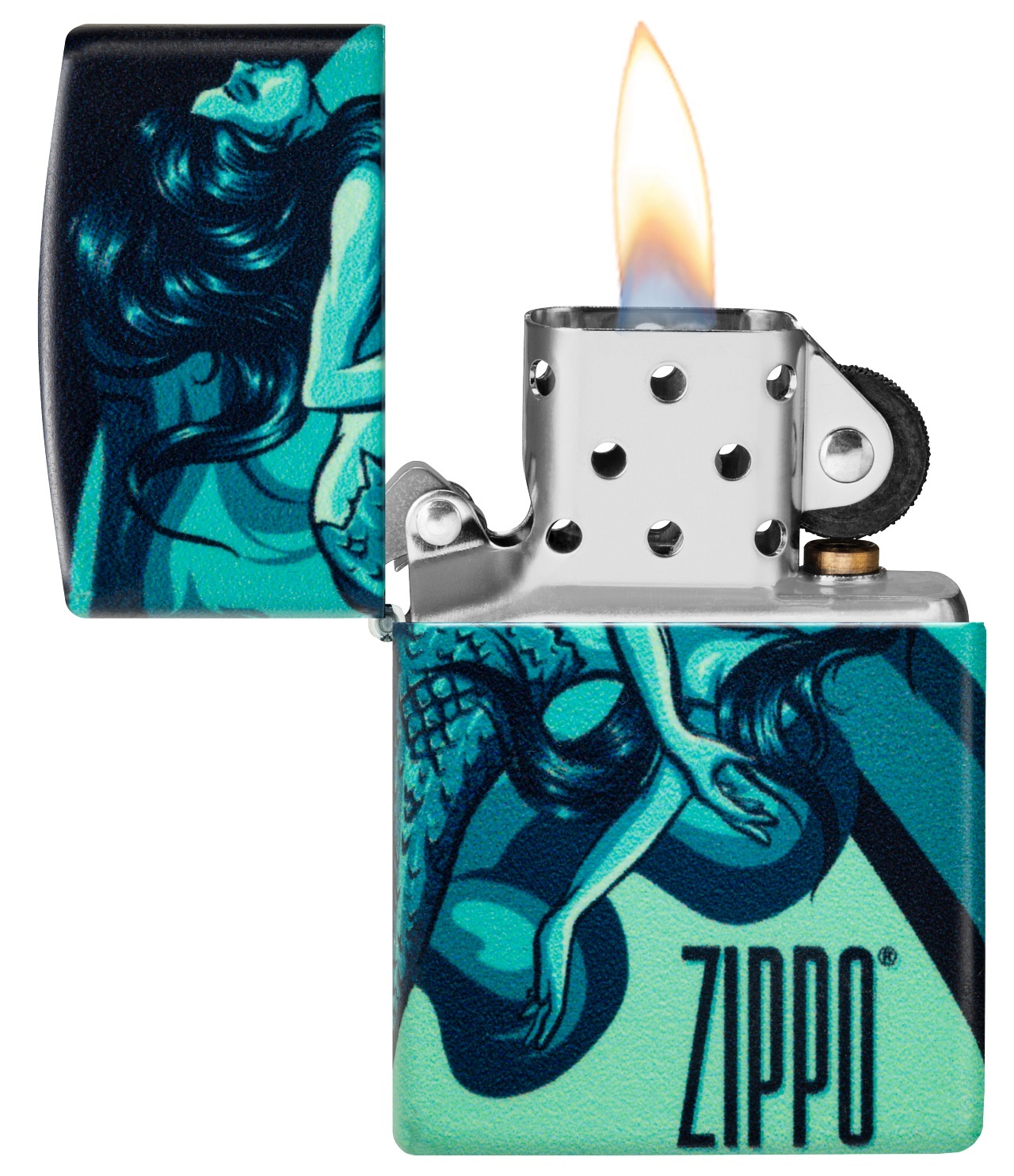 Front shot of Zippo Bejeweled Beetle Design High Polish Brass Windproof Lighter standing at a 3/4 angle.