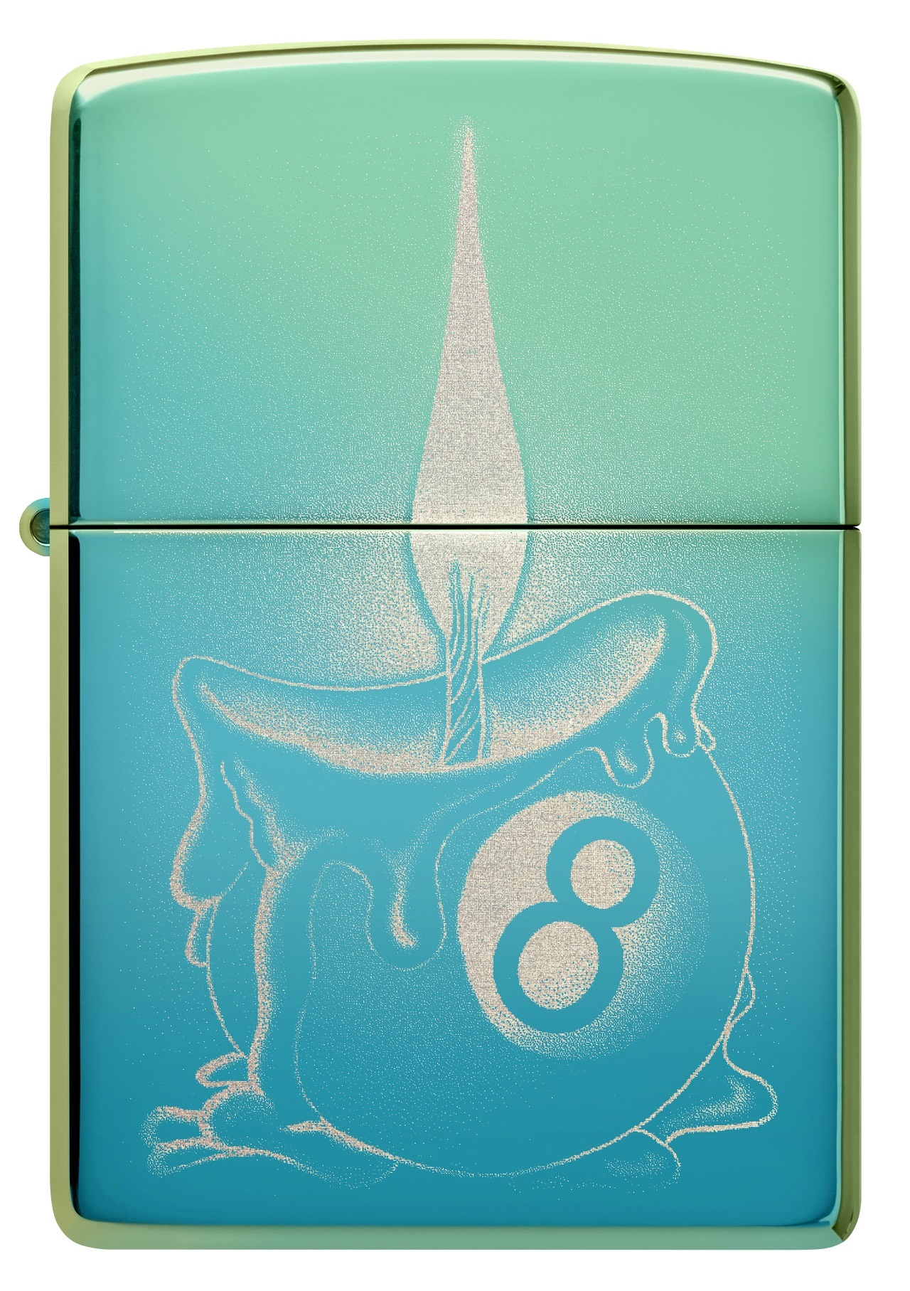 Front shot of Zippo Bejeweled Beetle Design High Polish Brass Windproof Lighter standing at a 3/4 angle.