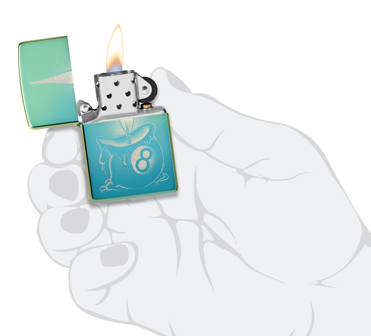 Front shot of Zippo Bejeweled Beetle Design High Polish Brass Windproof Lighter standing at a 3/4 angle.