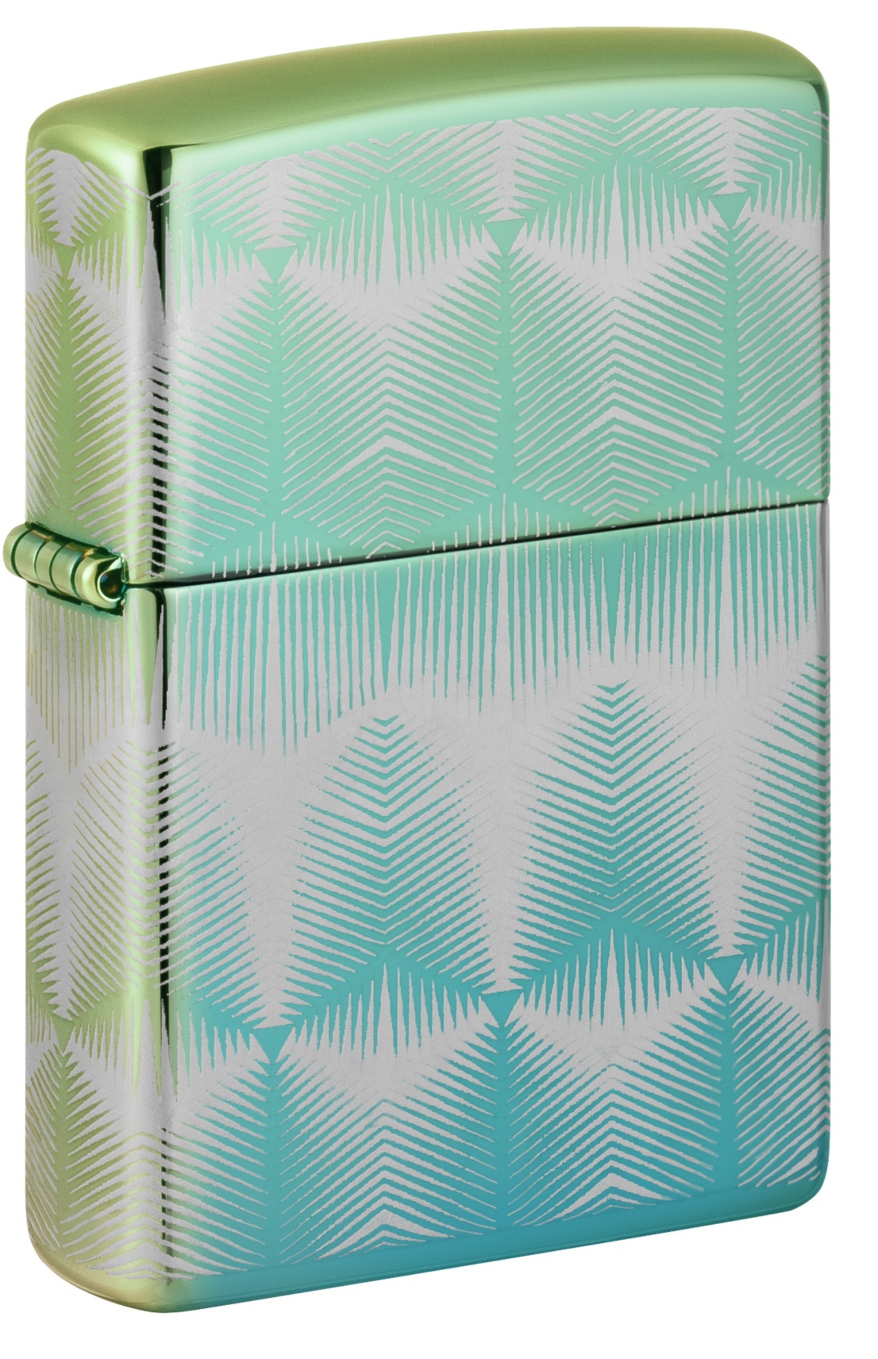 Front shot of Zippo Bejeweled Beetle Design High Polish Brass Windproof Lighter standing at a 3/4 angle.