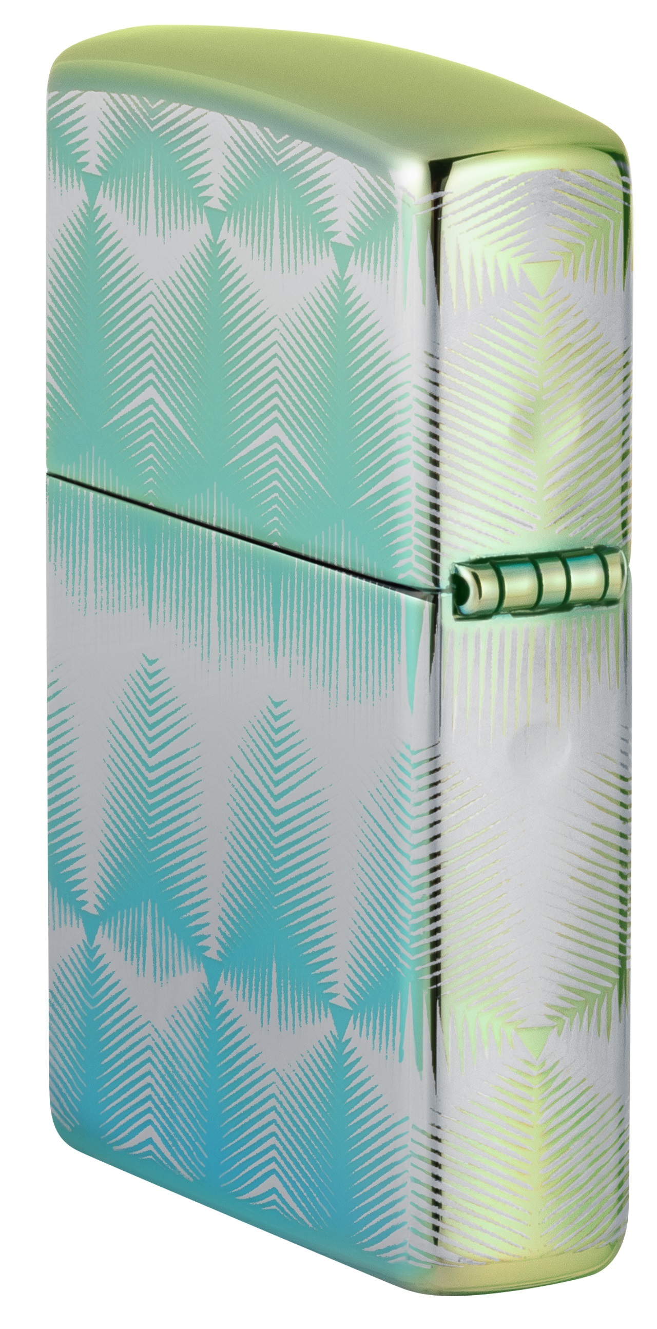 Front shot of Zippo Bejeweled Beetle Design High Polish Brass Windproof Lighter standing at a 3/4 angle.