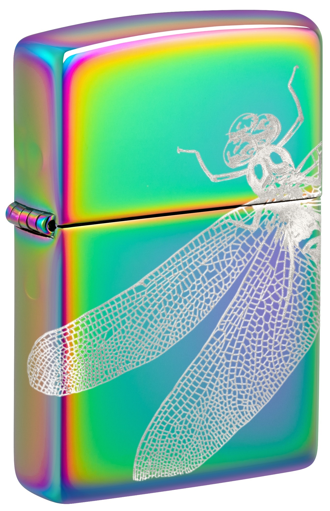 Front shot of Zippo Bejeweled Beetle Design High Polish Brass Windproof Lighter standing at a 3/4 angle.