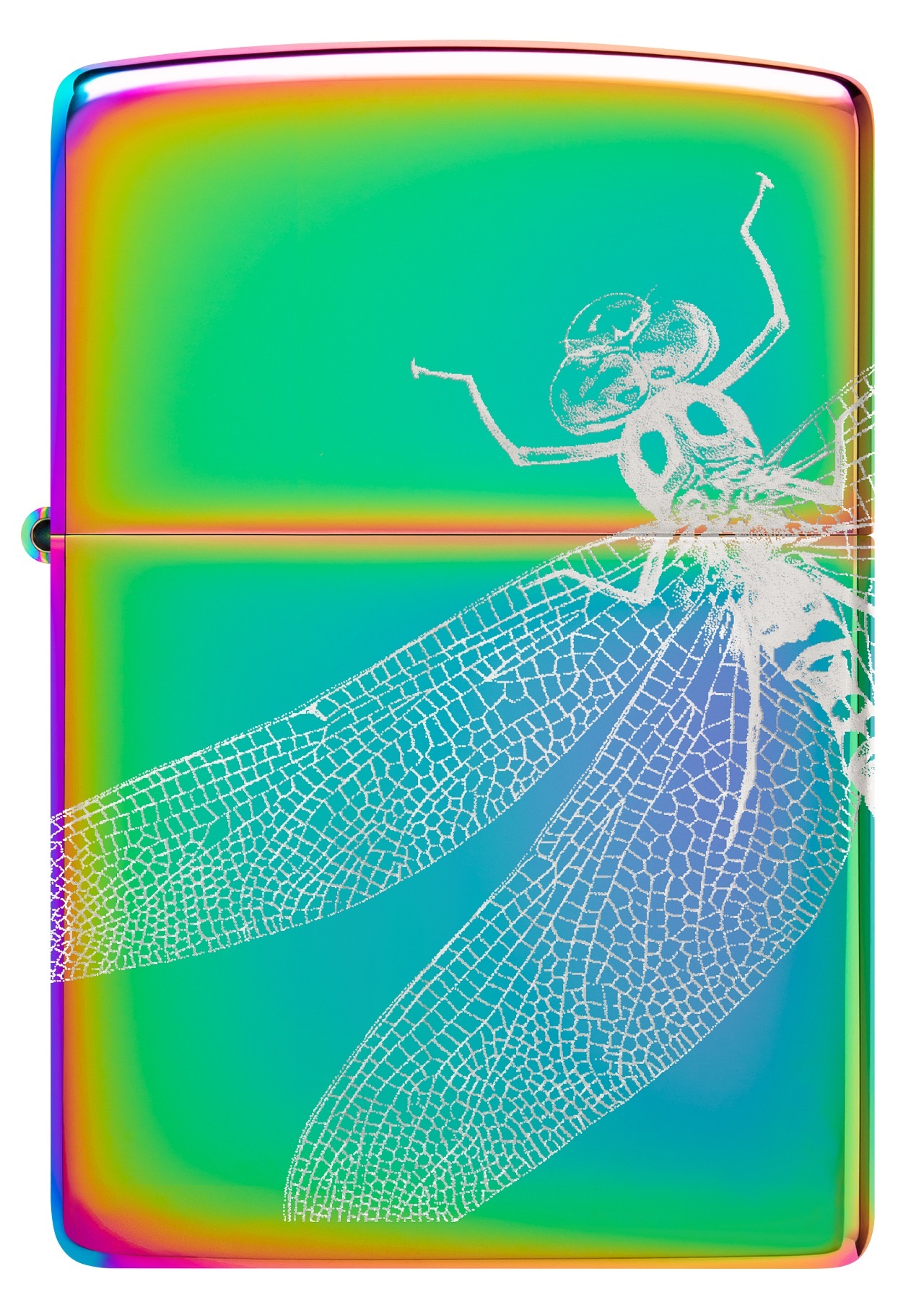 Front shot of Zippo Bejeweled Beetle Design High Polish Brass Windproof Lighter standing at a 3/4 angle.