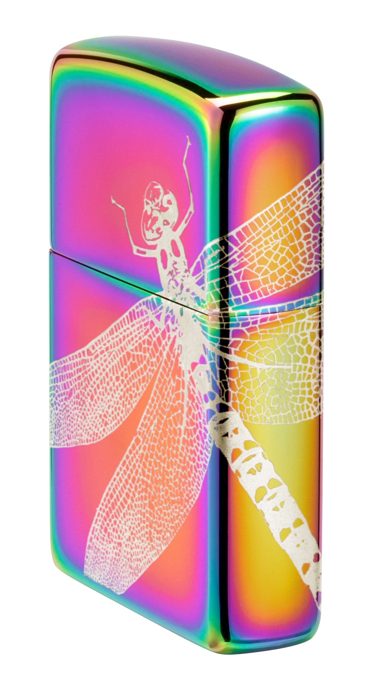 Front shot of Zippo Bejeweled Beetle Design High Polish Brass Windproof Lighter standing at a 3/4 angle.