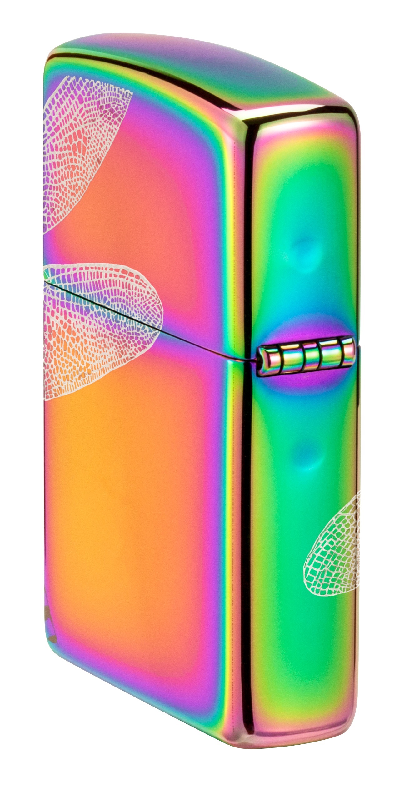Front shot of Zippo Bejeweled Beetle Design High Polish Brass Windproof Lighter standing at a 3/4 angle.