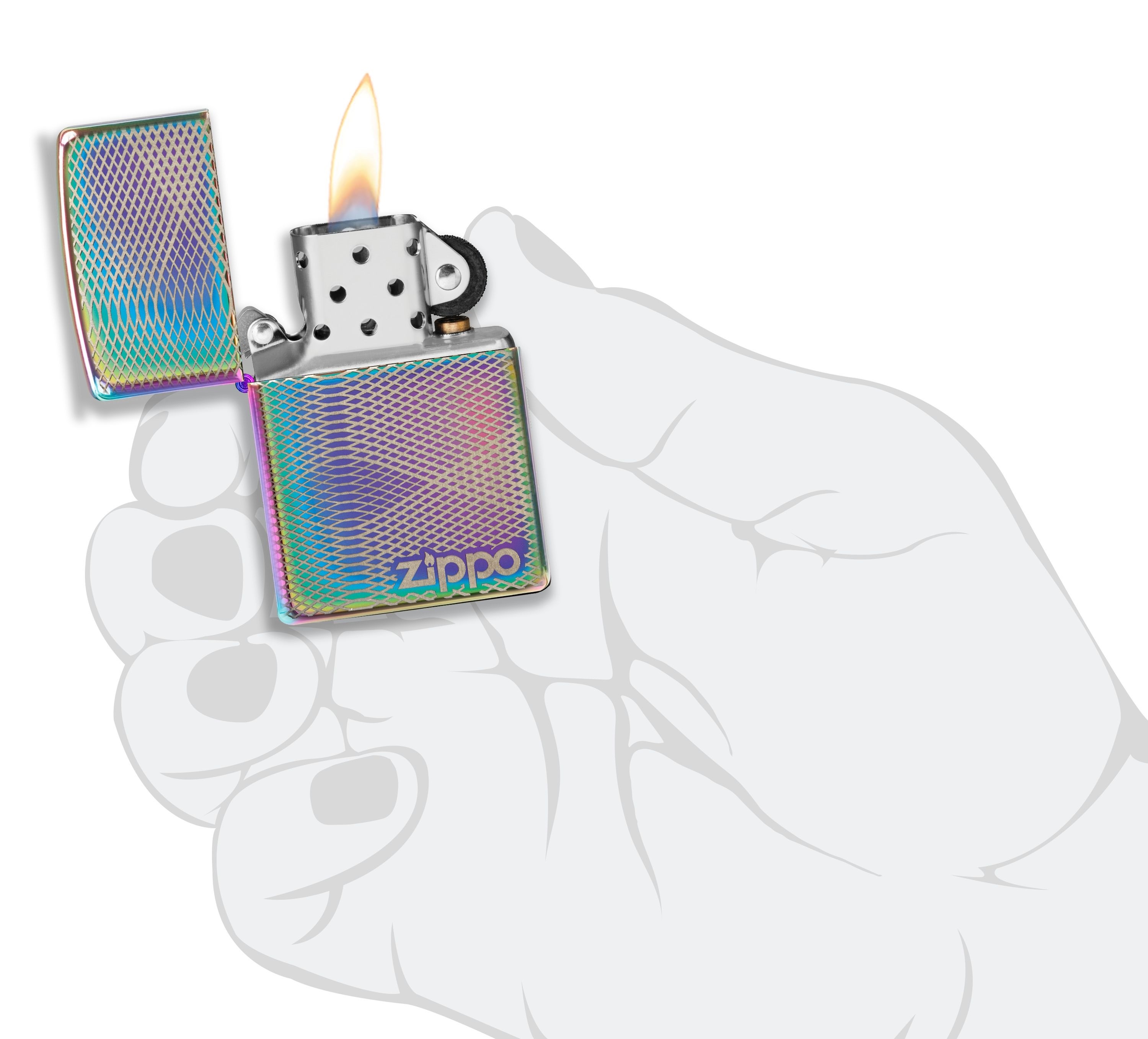 Front shot of Zippo Bejeweled Beetle Design High Polish Brass Windproof Lighter standing at a 3/4 angle.