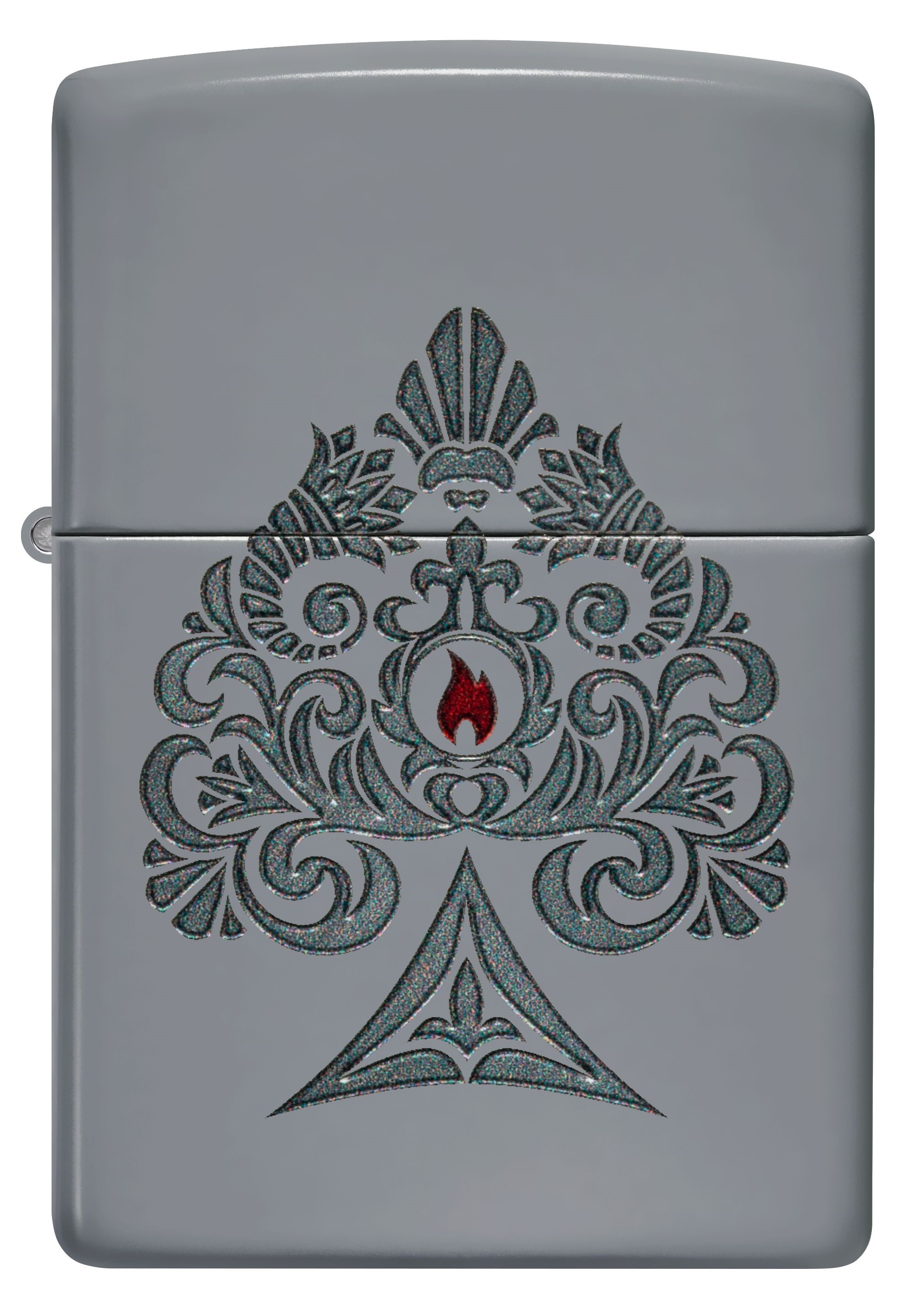 Front shot of Zippo Bejeweled Beetle Design High Polish Brass Windproof Lighter standing at a 3/4 angle.