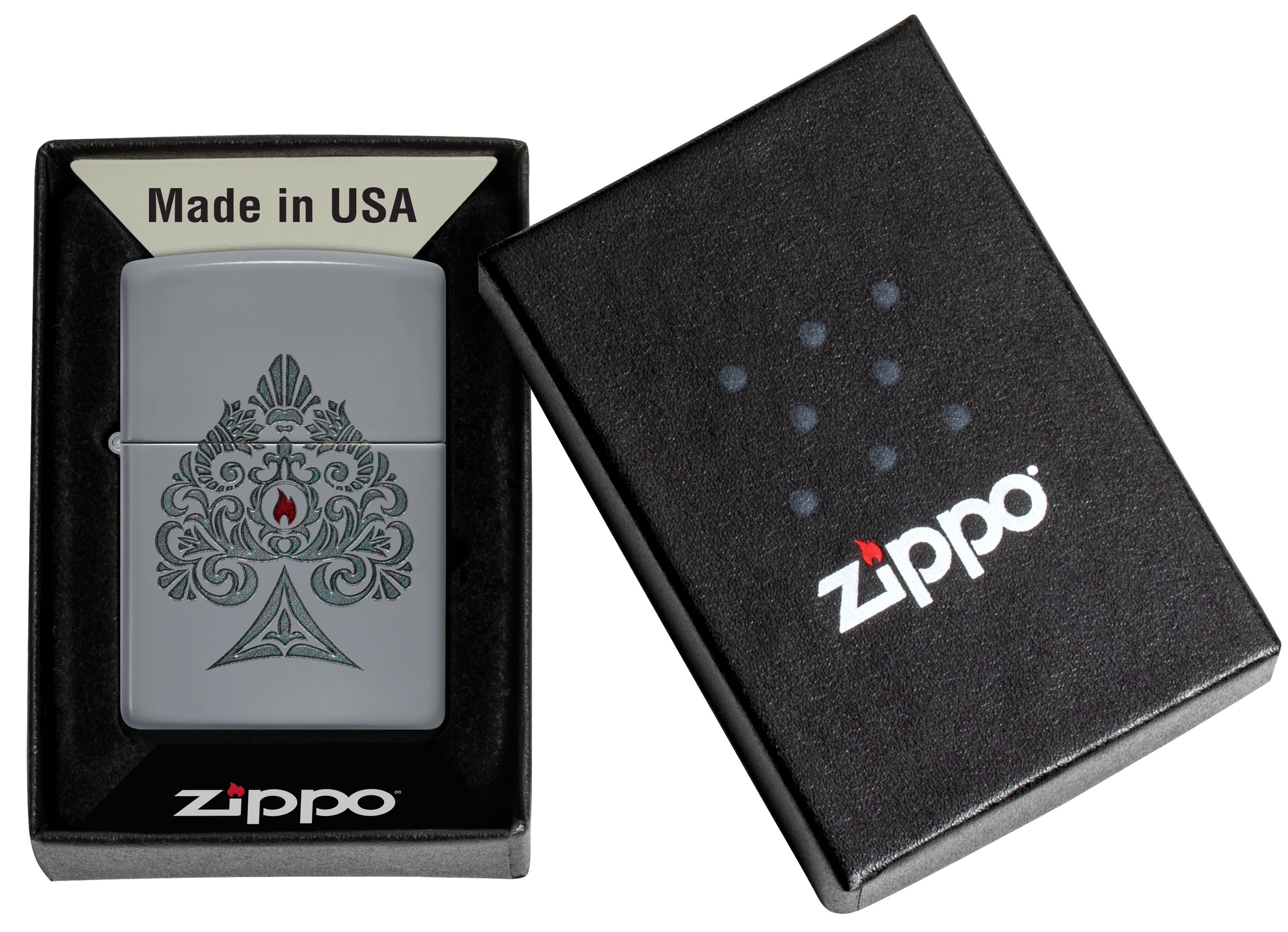 Front shot of Zippo Bejeweled Beetle Design High Polish Brass Windproof Lighter standing at a 3/4 angle.