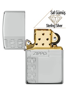 Zippo Elmas Dizayn Saf Gümüş