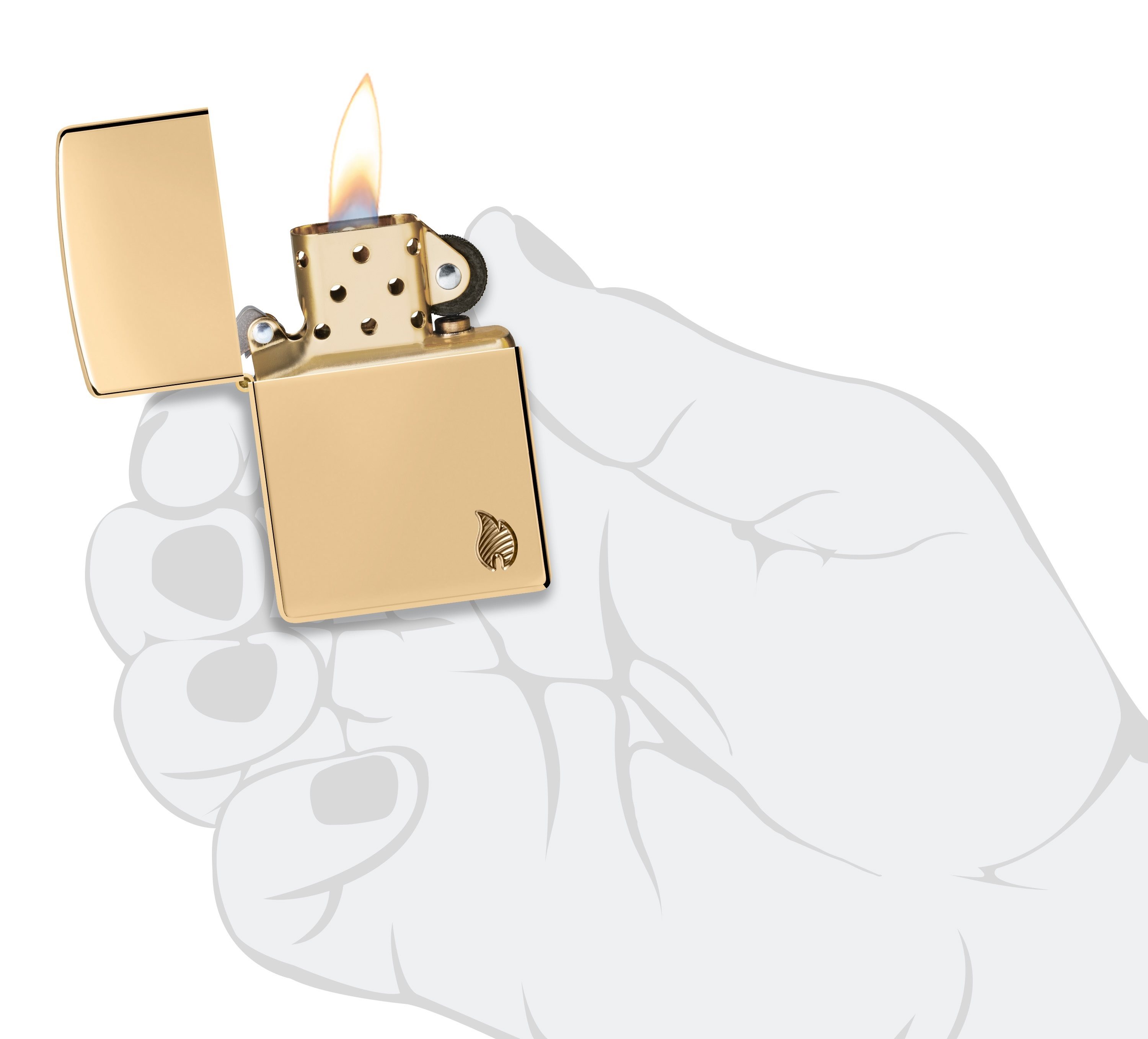 Front shot of Zippo Bejeweled Beetle Design High Polish Brass Windproof Lighter standing at a 3/4 angle.