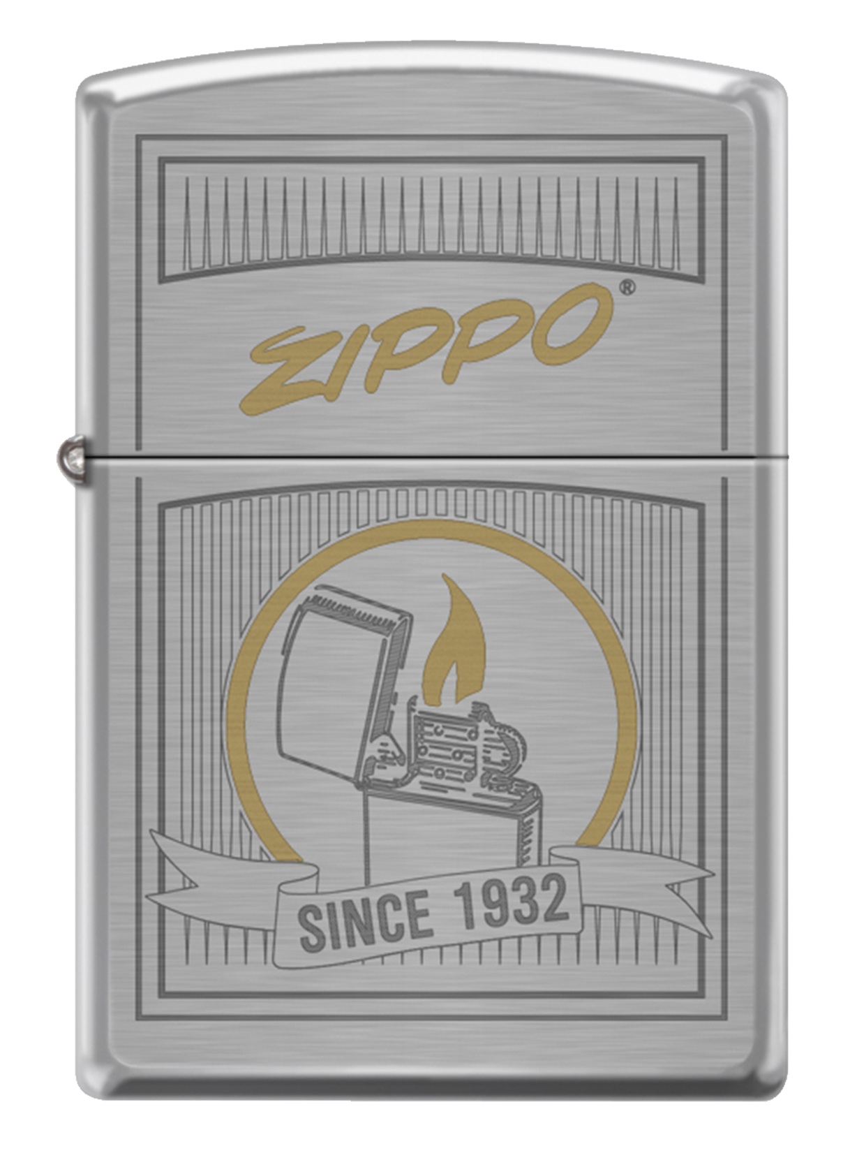Front shot of Zippo Bejeweled Beetle Design High Polish Brass Windproof Lighter standing at a 3/4 angle.