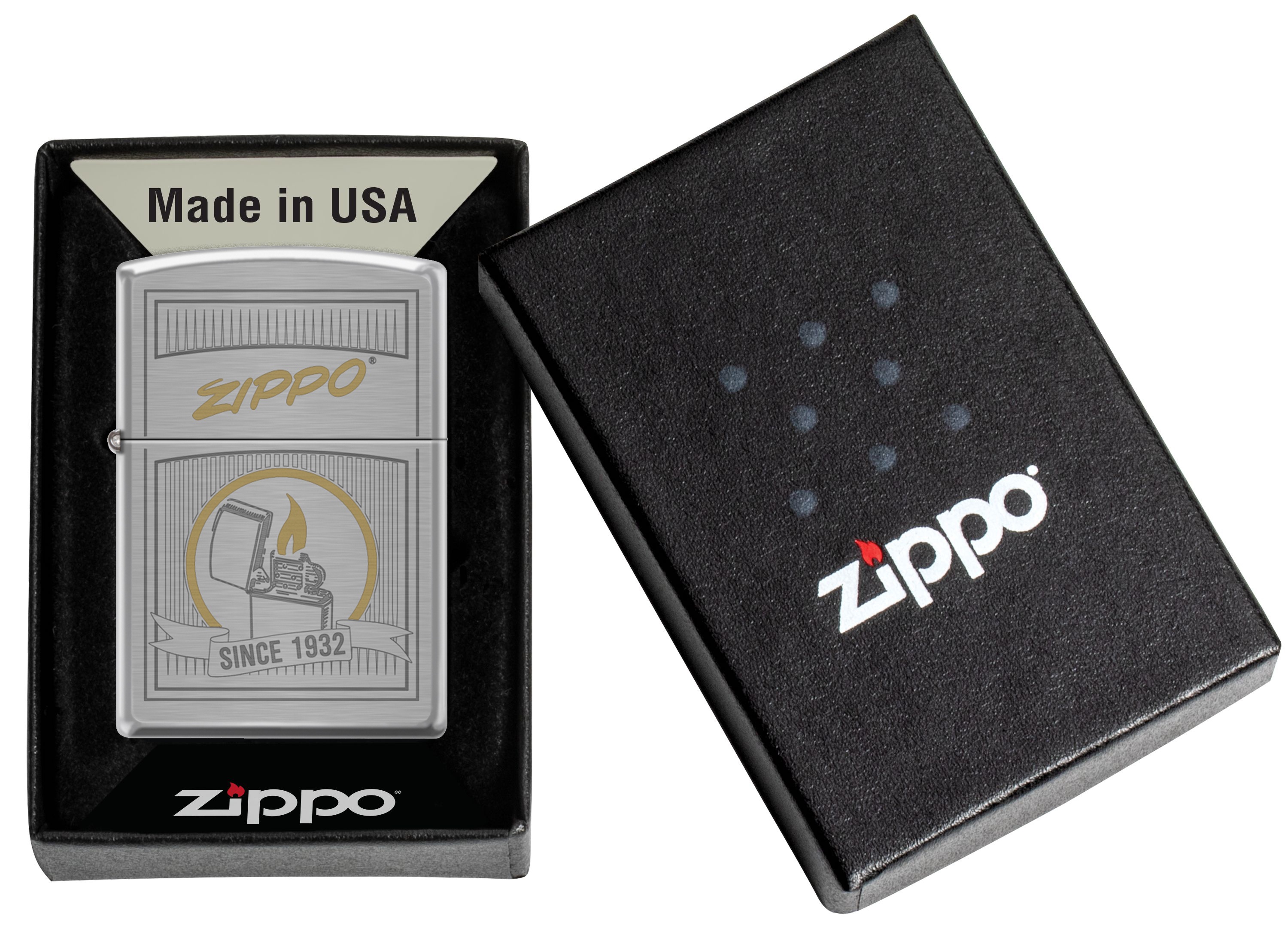 Front shot of Zippo Bejeweled Beetle Design High Polish Brass Windproof Lighter standing at a 3/4 angle.