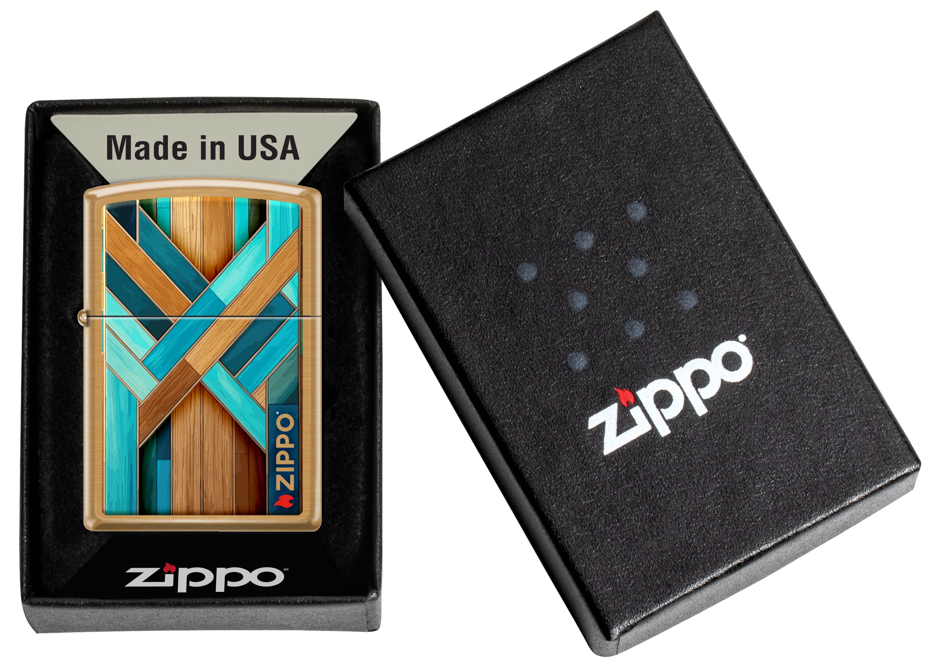 Front shot of Zippo Bejeweled Beetle Design High Polish Brass Windproof Lighter standing at a 3/4 angle.