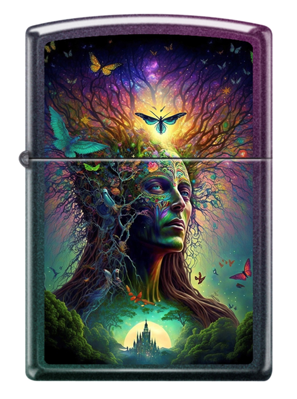 Front shot of Zippo Bejeweled Beetle Design High Polish Brass Windproof Lighter standing at a 3/4 angle.