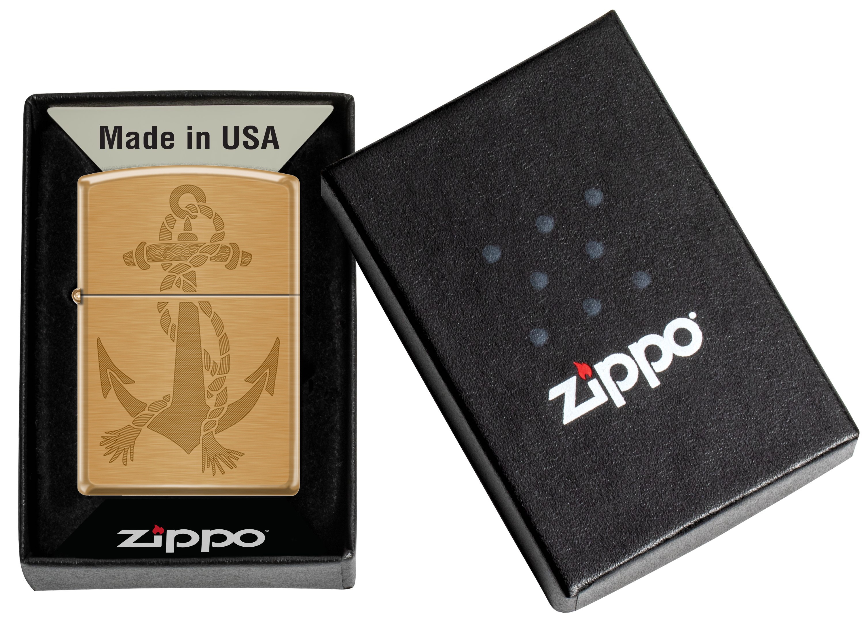Front shot of Zippo Bejeweled Beetle Design High Polish Brass Windproof Lighter standing at a 3/4 angle.