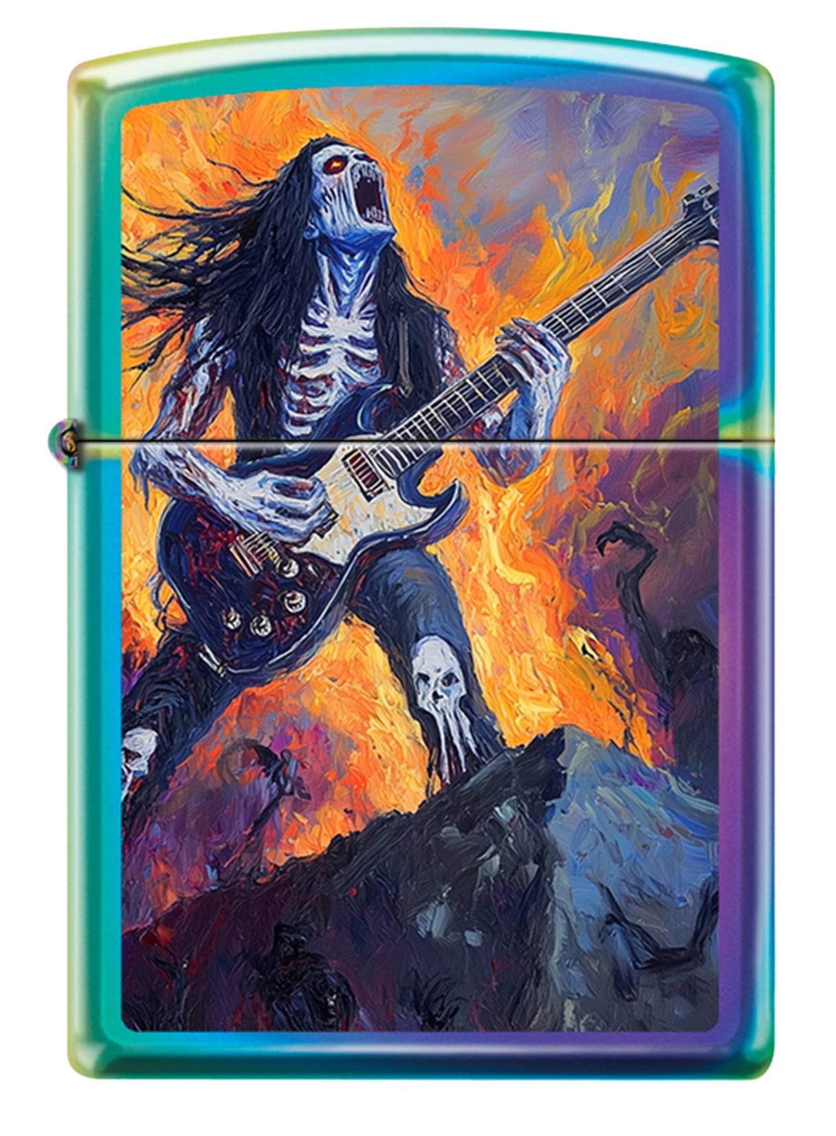 Front shot of Zippo Bejeweled Beetle Design High Polish Brass Windproof Lighter standing at a 3/4 angle.