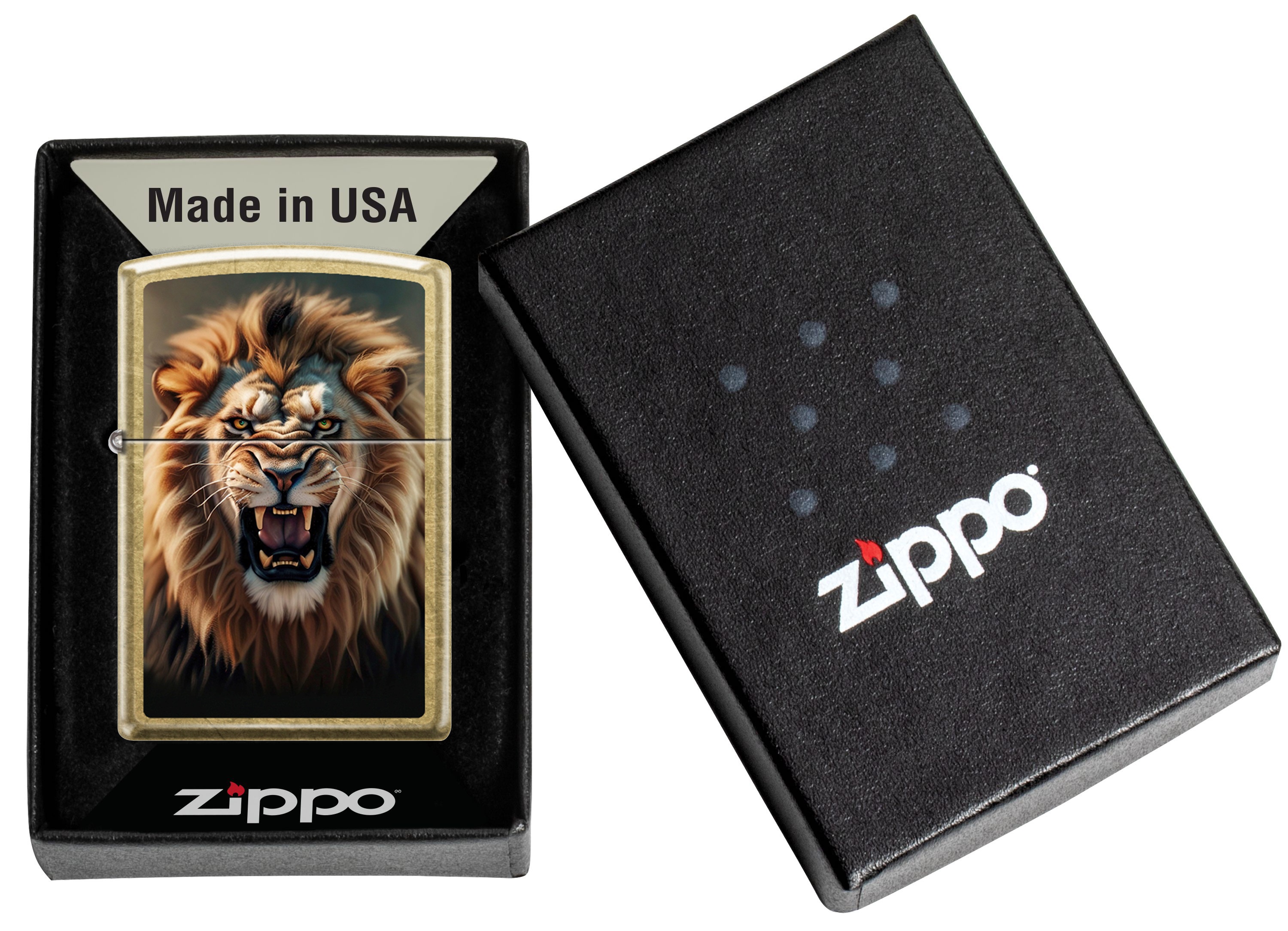 Front shot of Zippo Bejeweled Beetle Design High Polish Brass Windproof Lighter standing at a 3/4 angle.